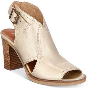 Gold Italian leather peep toe wedges